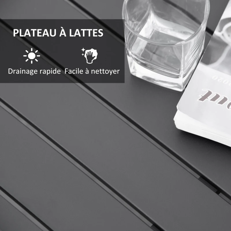 Outsunny Ensemble salon de jardin 4 pièces canapé 2 places + 2 fauteuils + table basse plateau à lattes 8 coussins rembourrage épais déhoussables aluminium gris noir