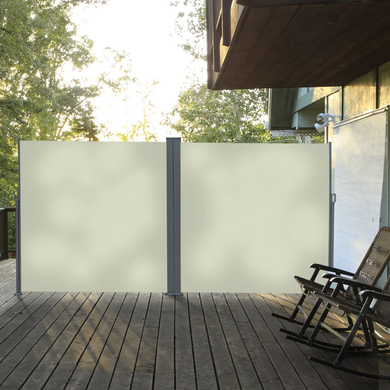 Outsunny Seitenmarkise, Sicht- und Sonnenschutz, Seitenrollo, Polyester, Creme, 6 x 1,6 m