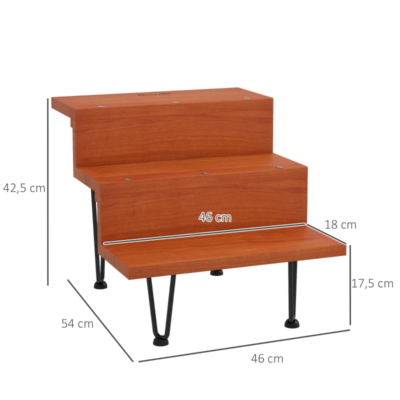 PawHut Haustiertreppe Hundetreppe, 3 Stufen, Kiefernholz, 46 cm x 54 cm x 42,5 cm,  Braun + Schwarz