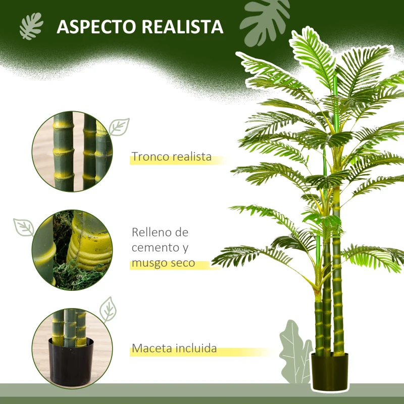 HOMCOM Palmera Areca Artificial 190cm Árbol Artificial con 30 Hojas Decoración de Interior y Exterior Ø19,5x190 cm Verde