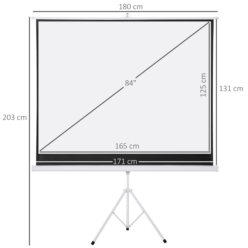HOMCOM Telo Proiettore da 84 Pollici 4K HD Formato 4:3 con Treppiede Pieghevole e Altezza Regolabile, Schermo Proiettore Portatile, Grandangolo di 160 Gradi, per Casa, Home, Cinema, Esterno, Bianco