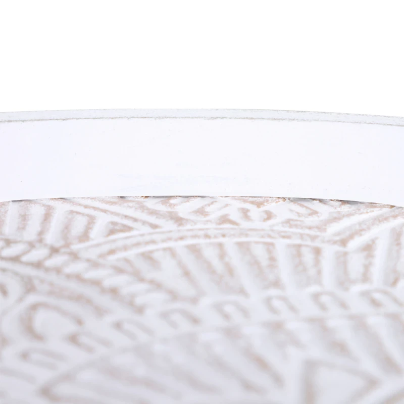 HOMCOM Coffee Table, Carved Floral Round Table with Tray-style Top and Wood Legs, Modern Side Table for Living Room, Set of 2, White