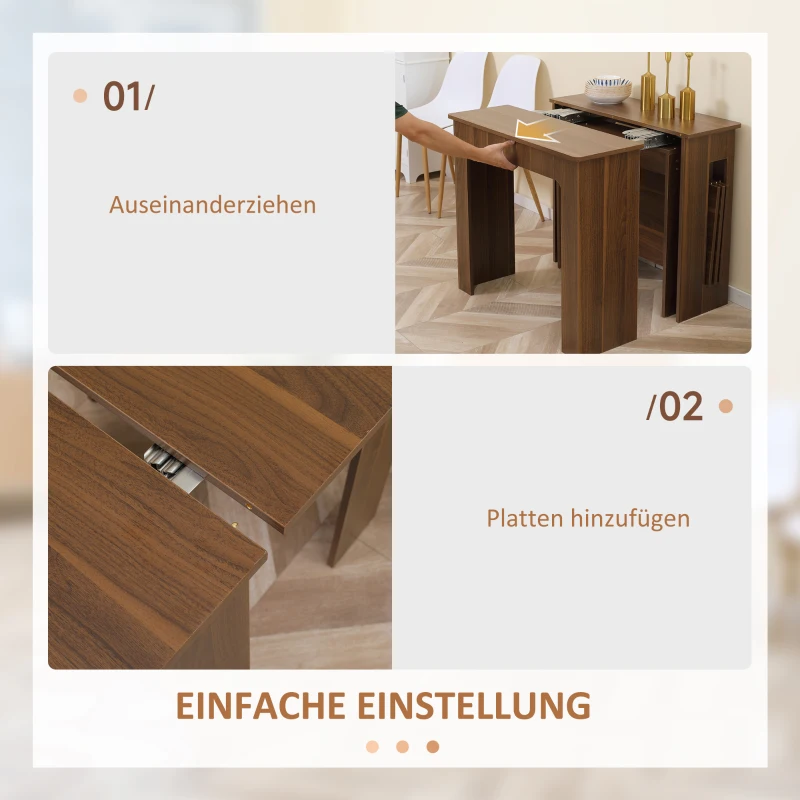 HOMCOM Ausklappbarer Esstisch Ausziehbarer Esstisch Esstisch, mobil, modernes Design, 180cm x 85cm x 75cm, Braun(m-5)