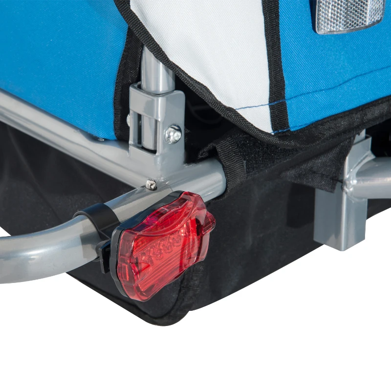 HOMCOM 2 Seat Bike Trailer with 5 Point Harness, Baby Bike Stroller with Safety Flag, Reflectors, for 18+ Months, Blue