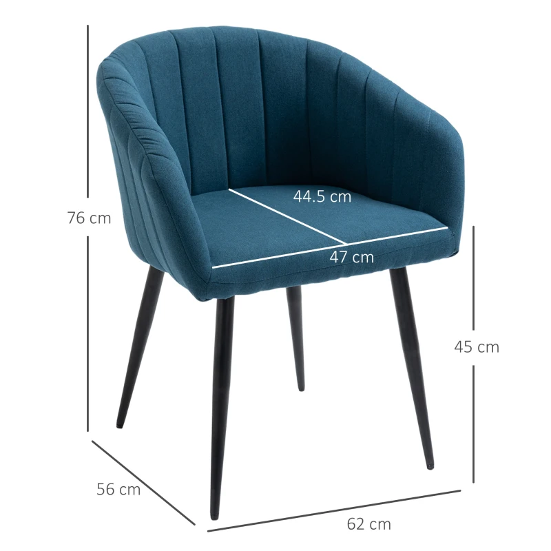 HOMCOM Set 2 Sedie Imbottite Moderne con Rivestimento in Tessuto per Soggiorno e Salotto, Blu