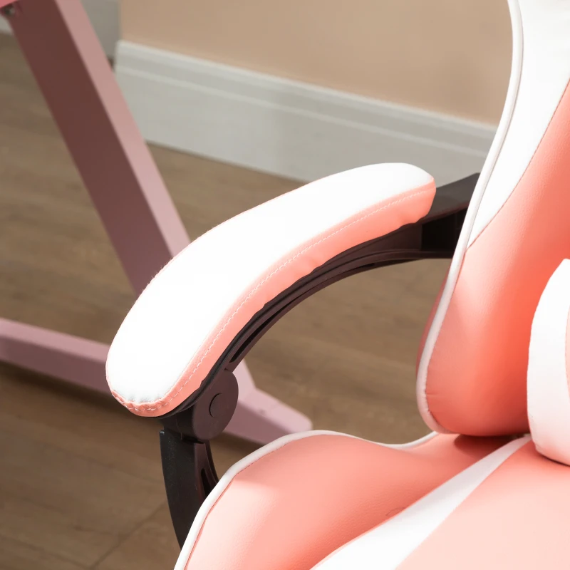 Vinsetto Chaise gaming fauteuil de bureau chaise gamer avec appui-tête ergonomique hauteur réglable dossier inclinable jusqu'à 135° 63 x 67 x 119-127 cm rose