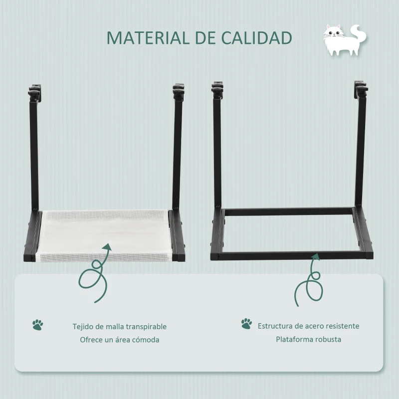 PawHut Hamaca Gatos para Radiador con Gancho Ajustable Cama Colgante de Tela Extraíble Marco de Acero para Protector de Chimenea 42,5x54x34 cm Negro y Beige