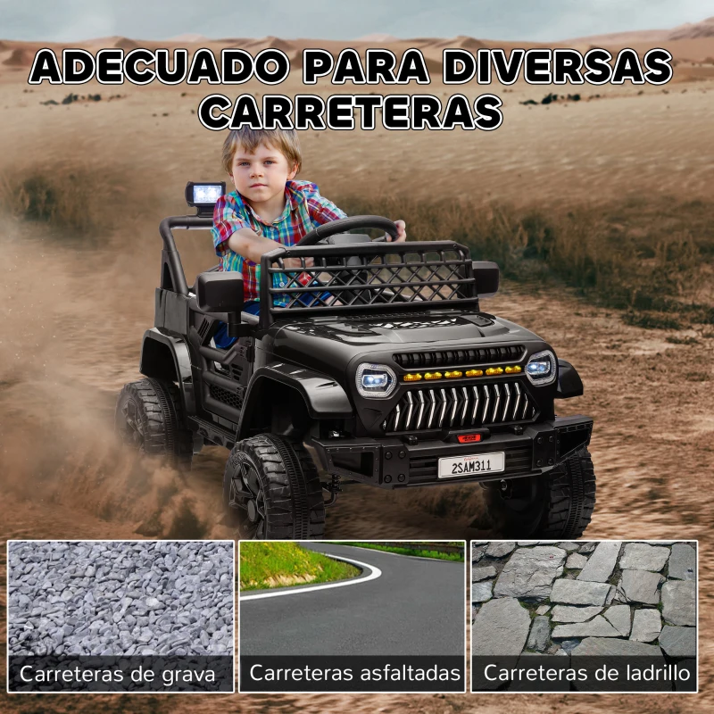 AIYAPLAY Coche Eléctrico para Niños con Batería 12V Mando a Distancia Velocidad Ajustable USB Faros Bocina Negro(m-6)