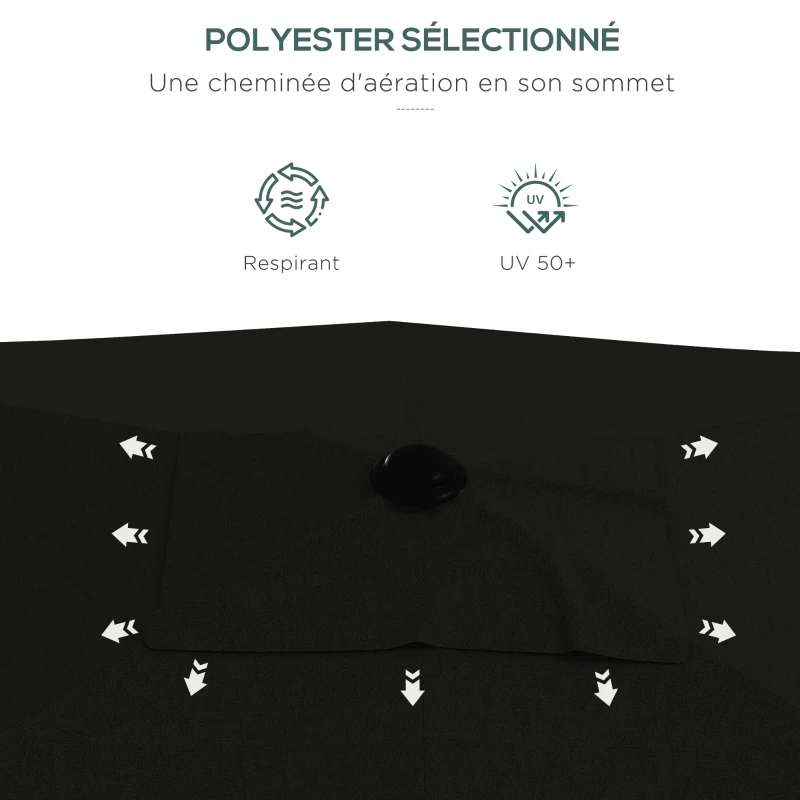 Outsunny Parasol rectangulaire inclinable 2 x 3 m avec manivelle toile polyester imperméabilisée haute densité 180 g/m² noir