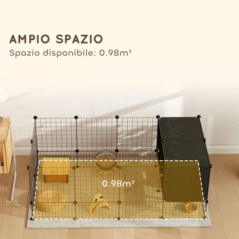PawHut Gabbia per Animali Piccoli Modulabile con Casette Rialzate per Porcellini d'India e Ricci, Nero