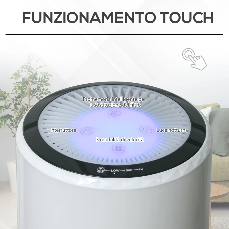 HOMCOM Purificatore d'Aria con Filtro HEPA Carbone Attivo, 3 Velocità Regolabili, Area coperta 18㎡, per Polvere, Fumo, Odori, Polline