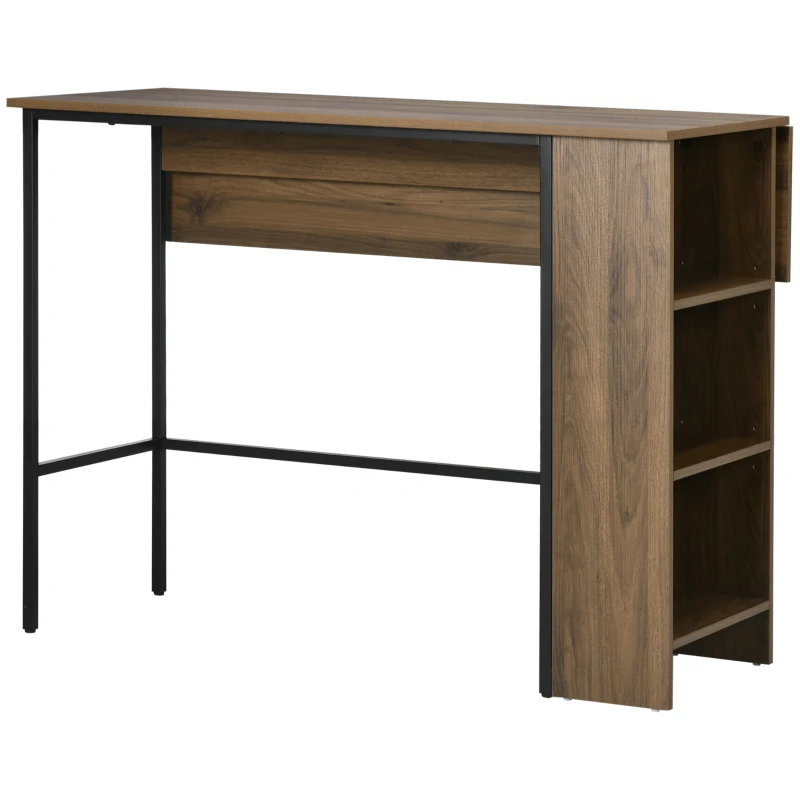 HOMCOM Mesa de Bar Extensible con 3 Estantes de Almacenamiento y Marco de Metal para Cocina Comedor 120x76x91,4cm Marrón