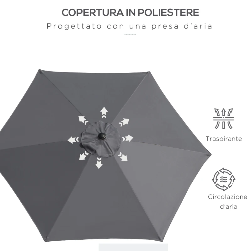 Outsunny Ombrellone da Giardino 2.6x2.4 m Inclinabile con Manovella, in Alluminio e Poliestere Grigio e Nero