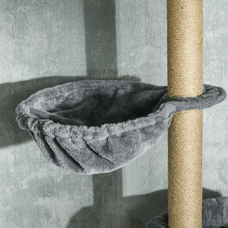 PawHut 230-250cm Floor-to-Ceiling Climbing Cat Tree Tower - Grey