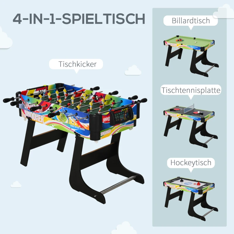 HOMCOM Tischspiel 4 in1 Tischbillard, Tischfußball, Tischtennis, Hockey, Kickertisch, Multigame für Erwachsener