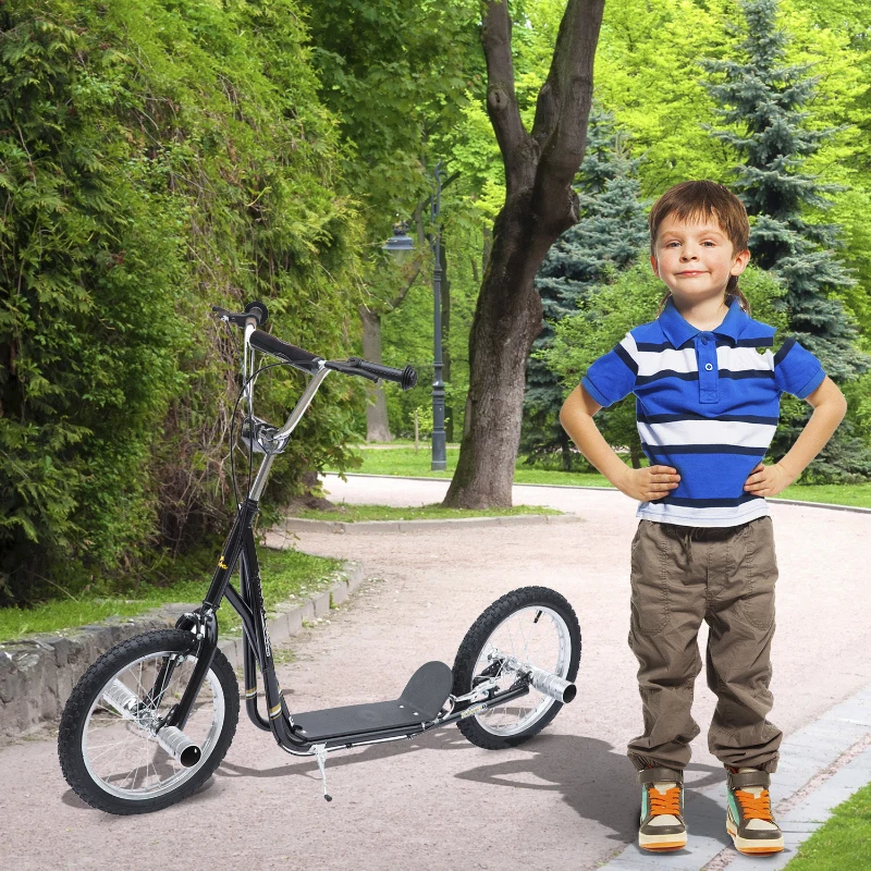 HOMCOM Trottinette patinette Freestyle Grandes Roues pneumatiques Ø 41 cm avec pegs Noir