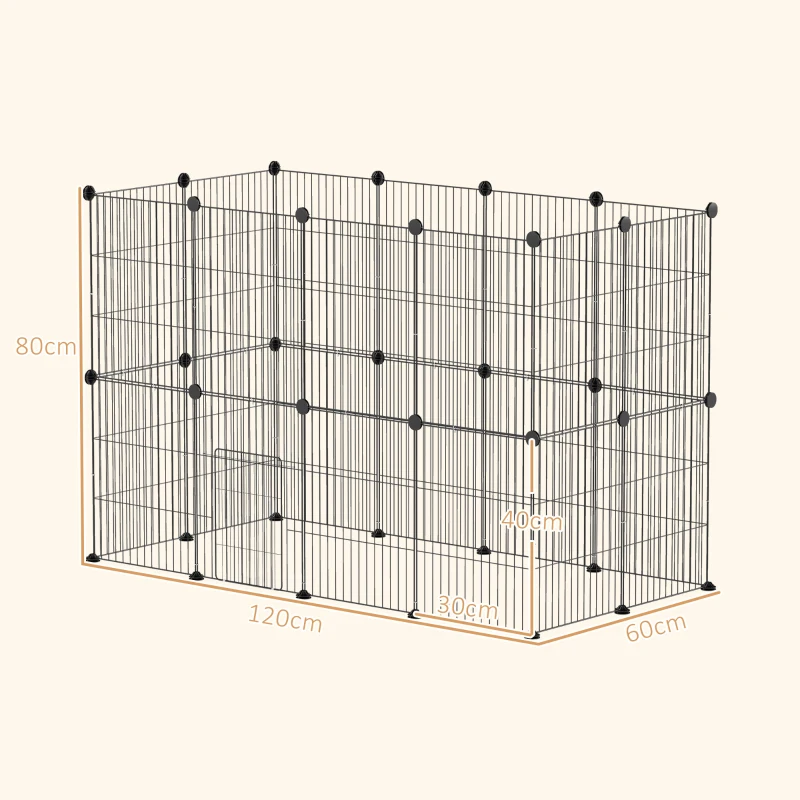 PawHut Klatka dla Małych Zwierząt, Modularne Zagrodenie zewnętrzne, 0,72 m² Powierzchni, Stal, Czarny