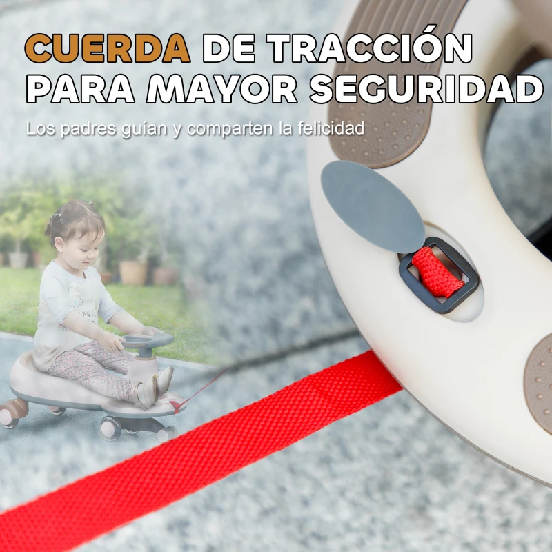 AIYAPLAY Correpasillos Wiggle con Cuerda de Tracción para Padres Música Luz y Espacio de Almacenamiento 69x31x69 cm Caqui