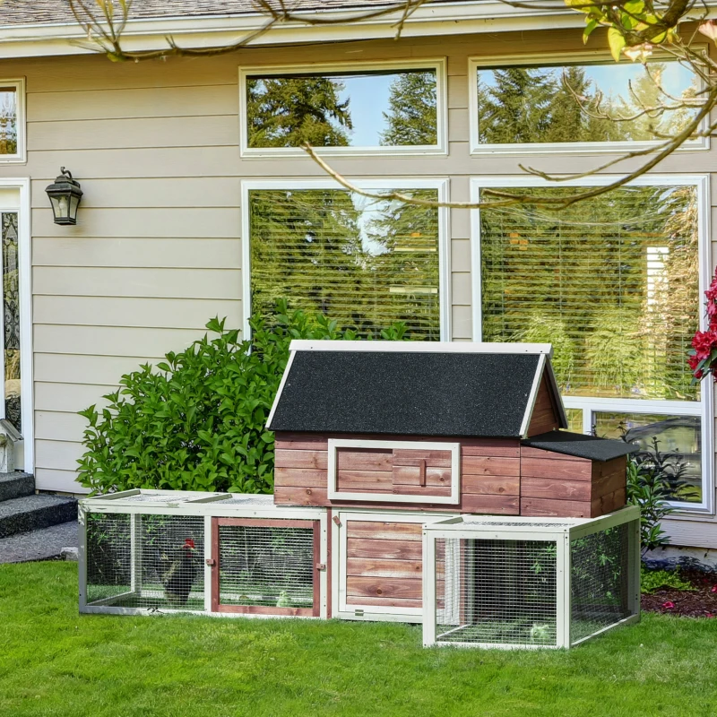 PawHut Pollaio Prefabbricato a Terra Gabbia per Galline Ovaiole con Recinto Mobile in Metallo Bianco 290x71x119cm