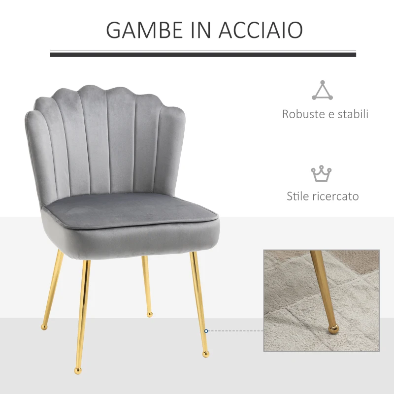 HOMCOM Set 2 Sedie Moderne e Imbottite per Salotto o Soggiorno con Rivestimento Effetto Vellutato, 57x58x88cm, Grigio