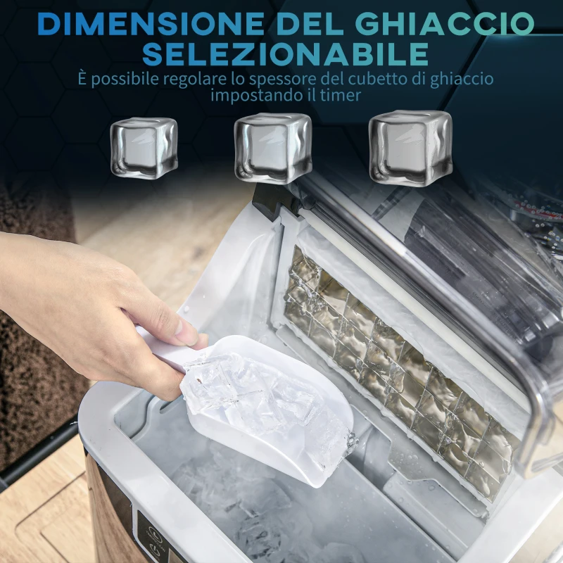 HOMCOM Macchina per Ghiaccio 20kg in 24 Ore, 24 Cubetti in 14-18 Minuti e Sistema Autopulente, Nero