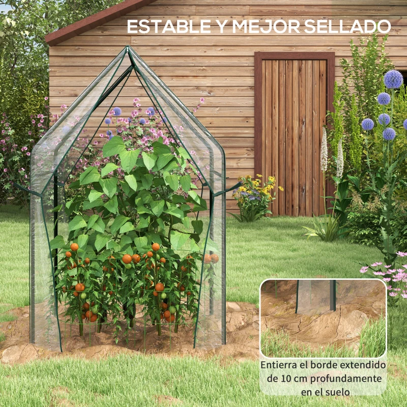 Outsunny Invernadero de Terraza con 2 Puertas con Cremallera Anti-UV para Cultivo de Plantas Flores 90x90x145 cm Transparente