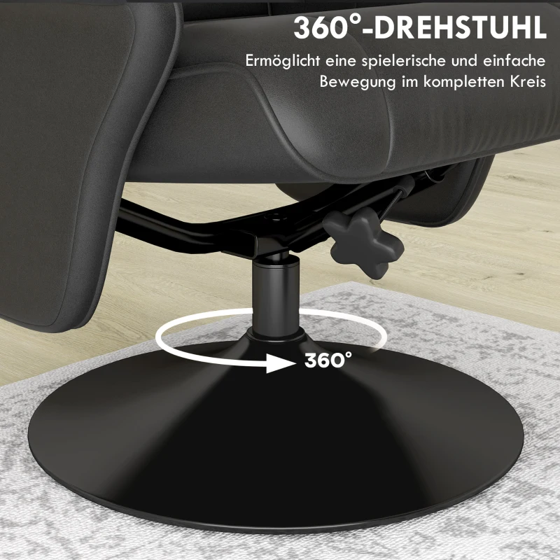 HOMCOM Polstersessel, Akzentsessel mit Hocker, drehbar, ergonomisch, Mikrofasertuchoptik, bis 150 kg, Schwarz(m-5)