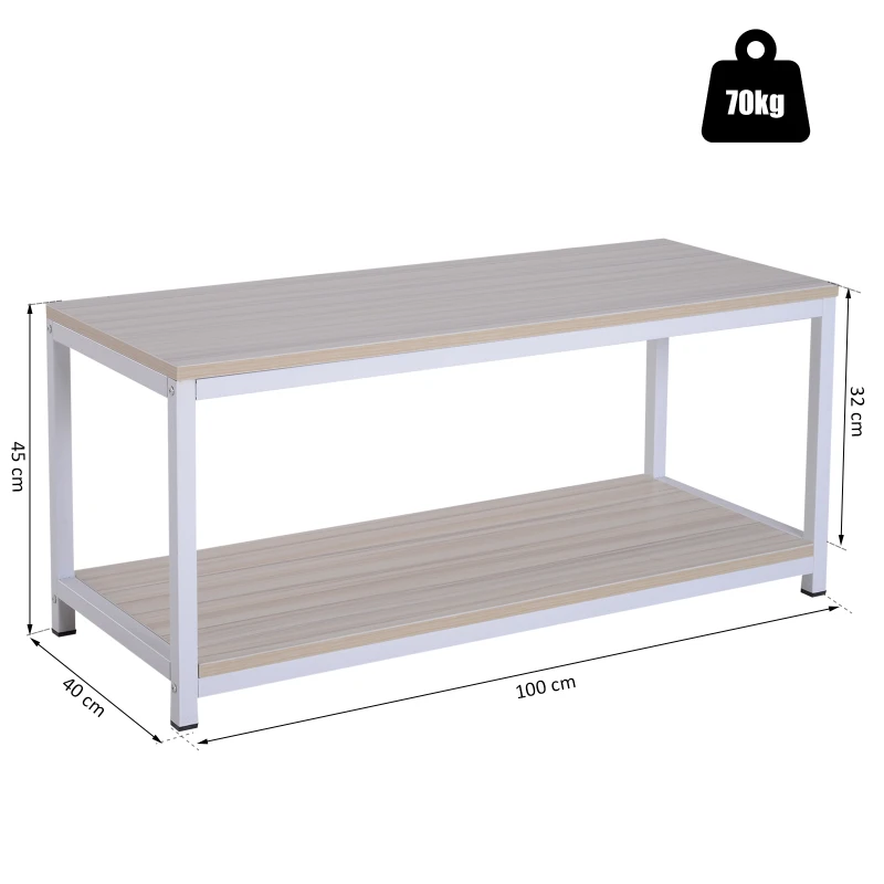 HOMCOM Table basse rectangulaire style industriel avec étagère 100L x 40l x 45H cm MDF E1 beige blanc