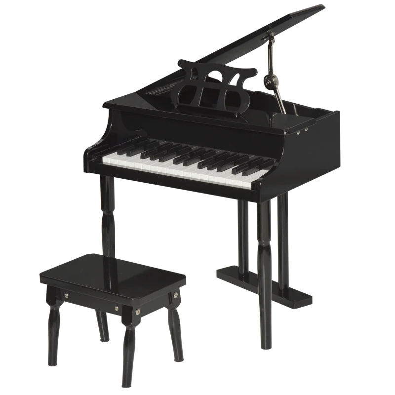 HOMCOM Piano à queue enfant en bois Piano enfant clavier de piano 30 touches - tabouret et pupitre inlus - Instrument de Musique - MDF noir