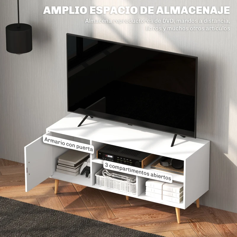 HOMCOM Mueble de TV para Televisores de hasta 60" Mesa para TV de Salón Comedor Moderna con Armario y 3 Compartimentos 120x40x55 cm Blanco