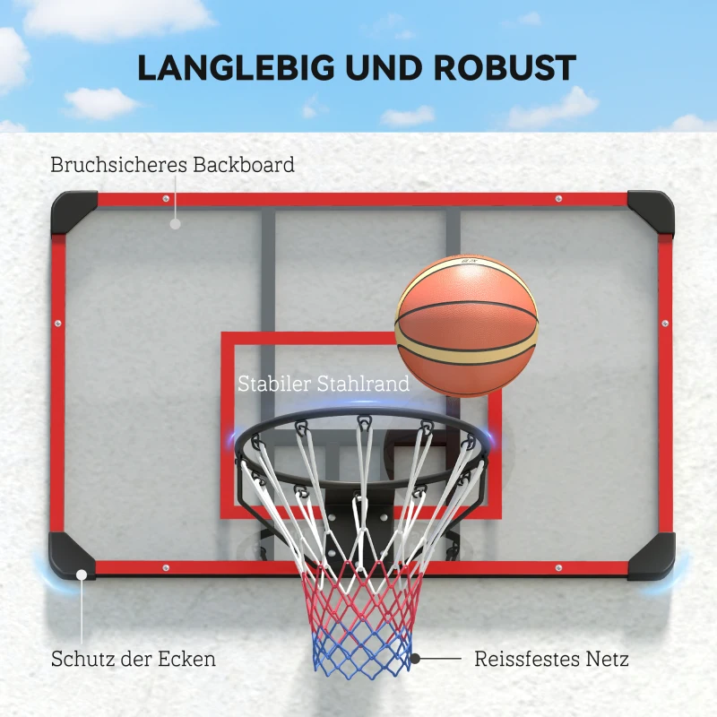 SPORTNOW Basketballkorb für Wandmontage, Innen/Außen, robuste PC-Rückwand, Nylonnetz, Stahlring, 113x61x73 cm(m-5)