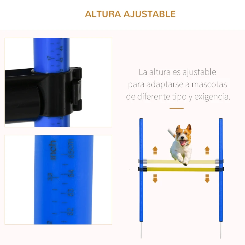 Set de Entrenamiento de Agilidad para Perros Obstáculos de Salto con Altura Ajustable Túnel para perros para Exteriores con Bolsa de Transporte 60x60x148 cm Azul y Amarillo