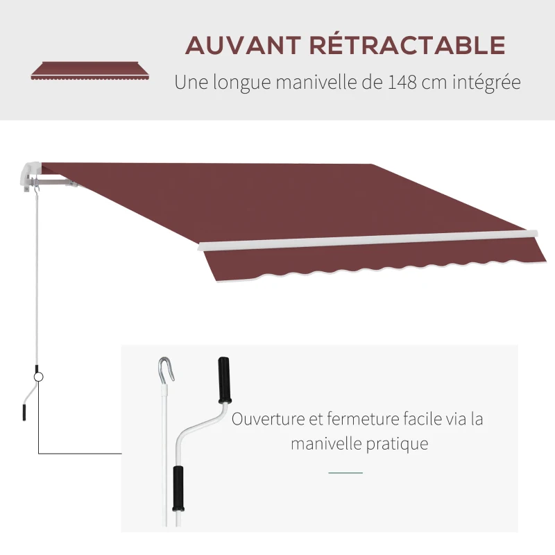 Outsunny Store banne Manuel rétractable Angle Réglable Aluminium Polyester imperméabilisé 3,5 x 2,5 m rouge