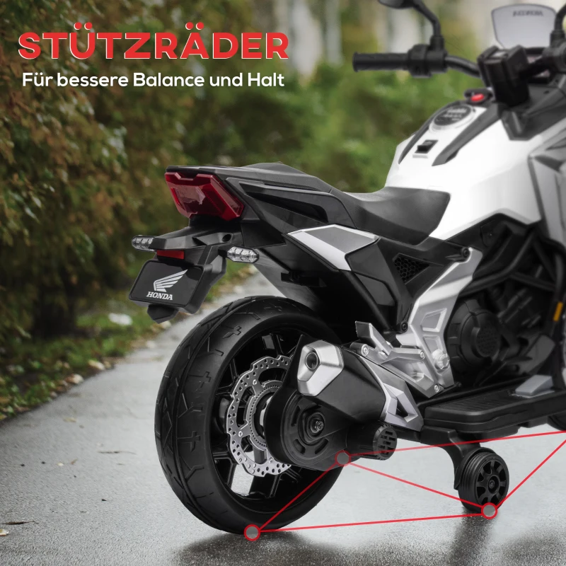 AIYAPLAY Elektro-Kindermotorrad, Honda, 3 km/h, Musik & Licht, 3-6 Jahre, bis 30 kg, Weiß(m-6)
