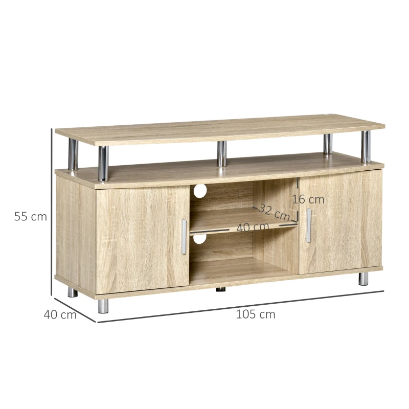 HOMCOM Mobile TV Moderno con 2 Ripiani, Fori Passacavi e 2 Armadietti in MDF 105x40x55cm - Quercia