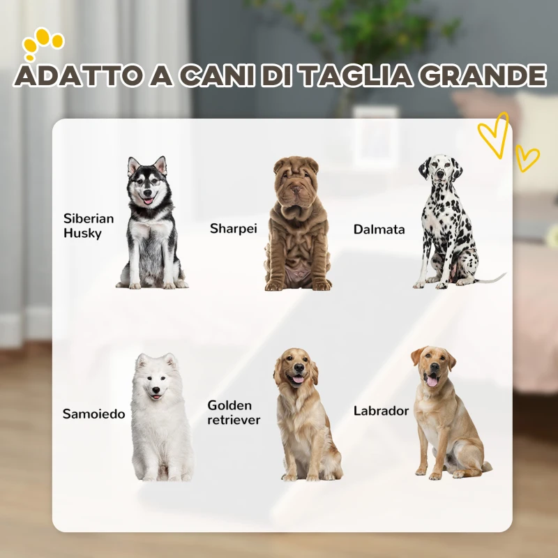 PawHut Rampa per Cane, Scaletta per Cani, Rampa per Gatti e Animali Domestici Fino 75kg Pieghevole Antiscivolo e Regolabile