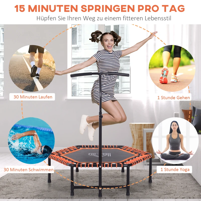 HOMCOM Fitness-Trampolin, Trampolin, Gartentrampolin für Joga, Stahl+Kunststoff+EVA, Schwarz+Orange, 121,92 x 121,92 x 138 cm