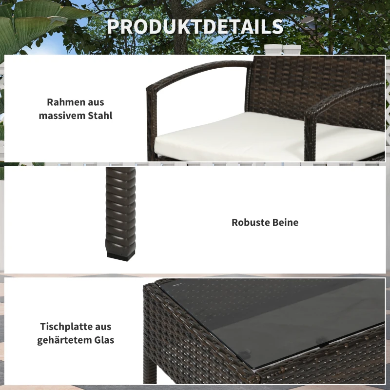 Outsunny Polyrattan Gartenmöbel Set für 4 Personen Rattensofa-Set Sitzgarnitur Braun+Cremeweiß