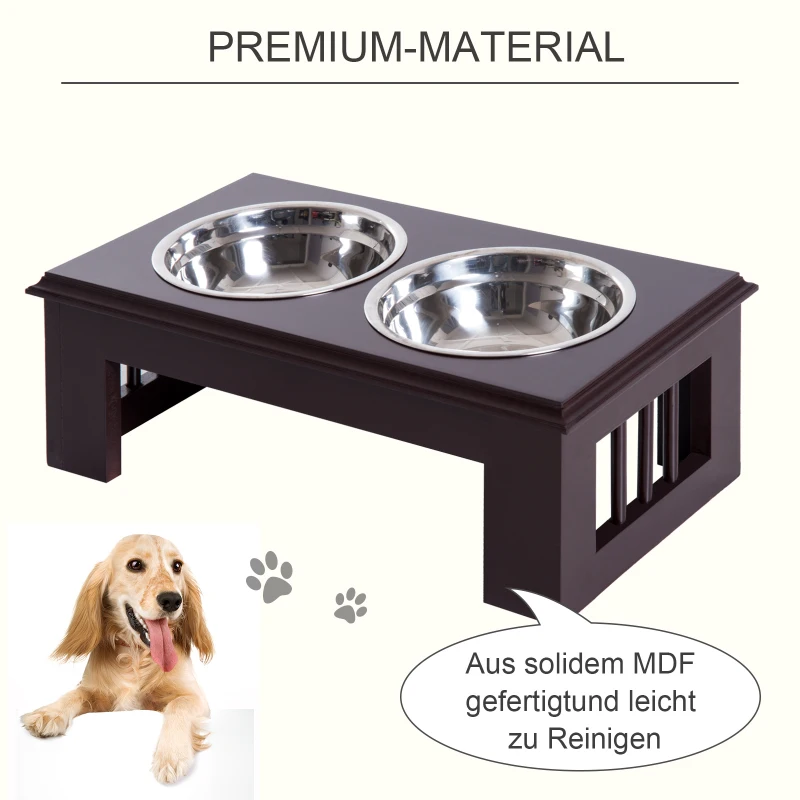 PawHut Erhöhter Hundenapf Futternapf mit 2 Näpfe Wassernapf 2 x 900ml Edelstahlnäpfen Fressnapf Futterstation Hundenäpfe für kleine Hunde Katzen Espresso