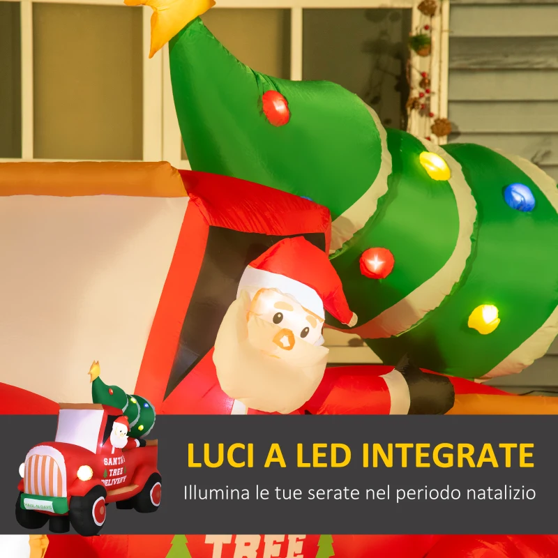 HOMCOM Babbo Natale su Camion Gonfiabile Gigante 180cm con Luci a LED, Impermeabile e Luminoso, da Esterno o Interno