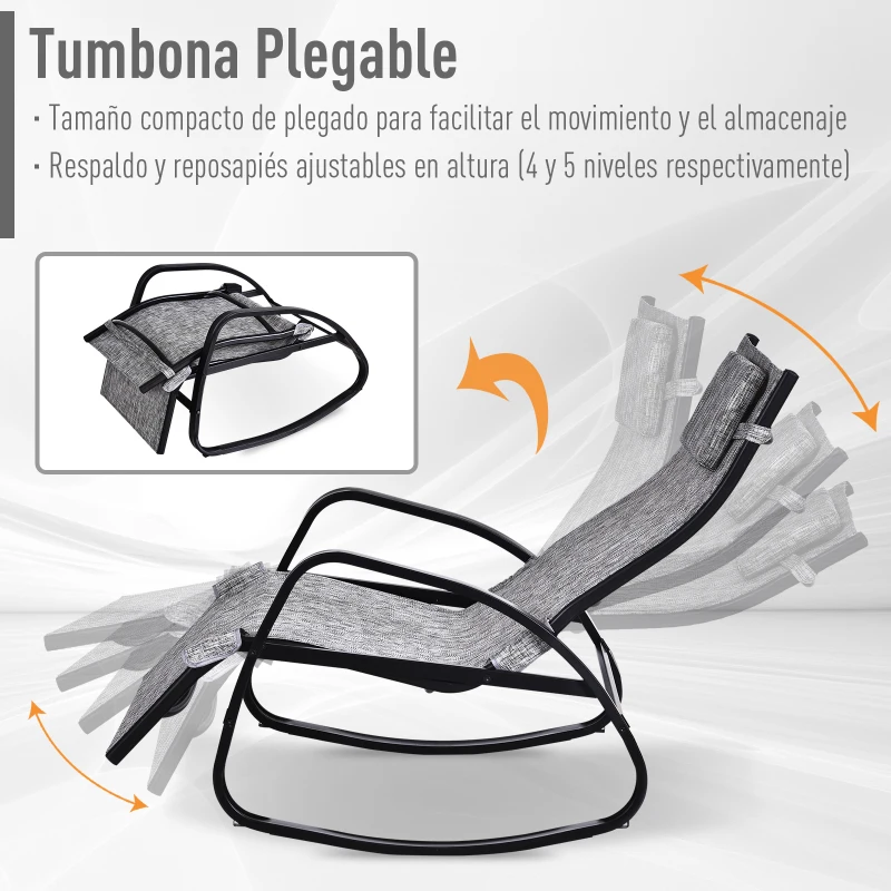 Outsunny Tumbona Mecedora de Exterior con Respaldo y Reposapiés Regulables 64x94x108 cm Gris