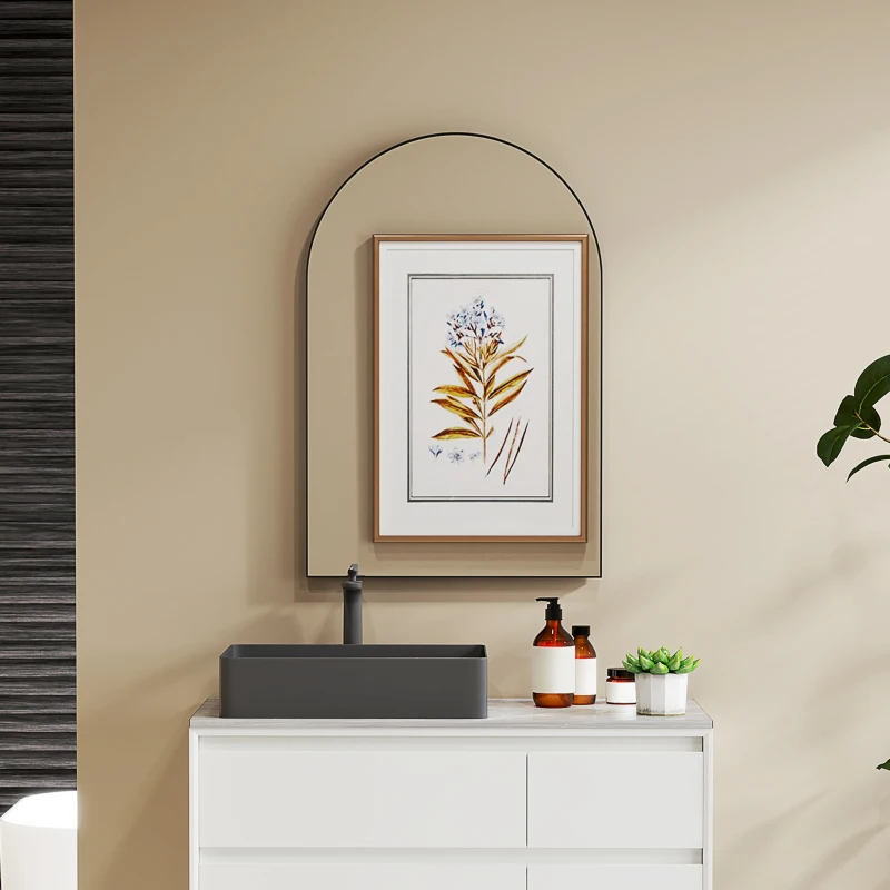 HOMCOM 60 x 90cm Arched Home Mirror - Black