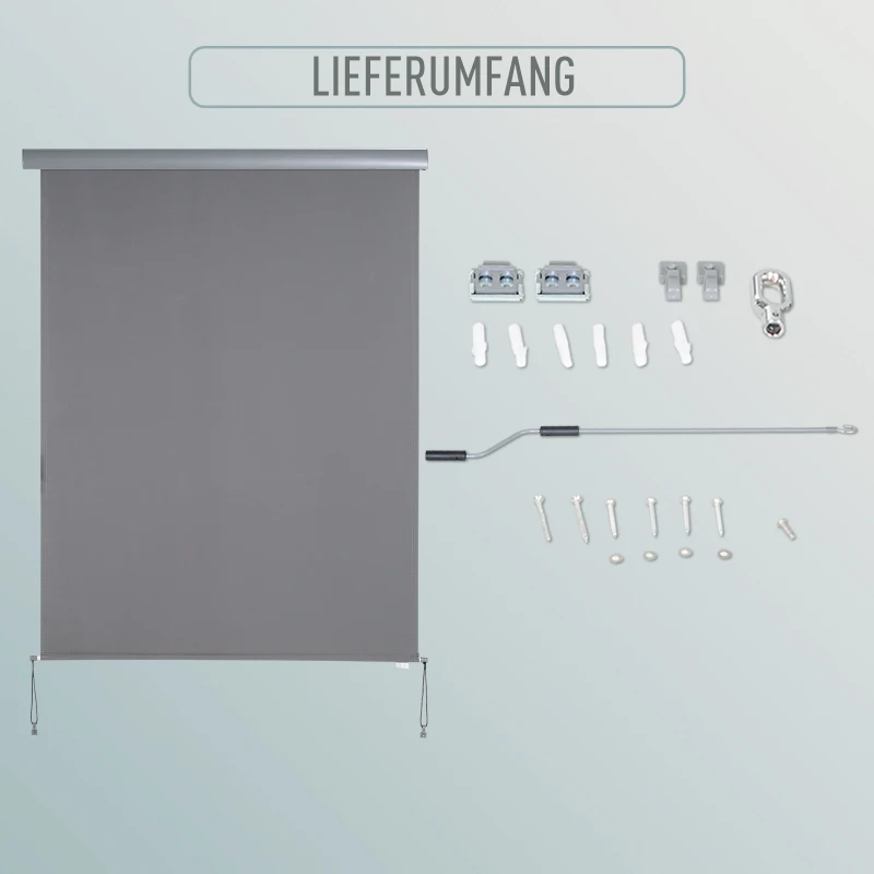 Outsunny Senkrechtmarkise Balkonmarkise Vertikalmarkise Windschutz Seitenrollo Sichtschutz mit Handkurbel Polyesterstoff+Aluminium Grau 200 x 140 cm