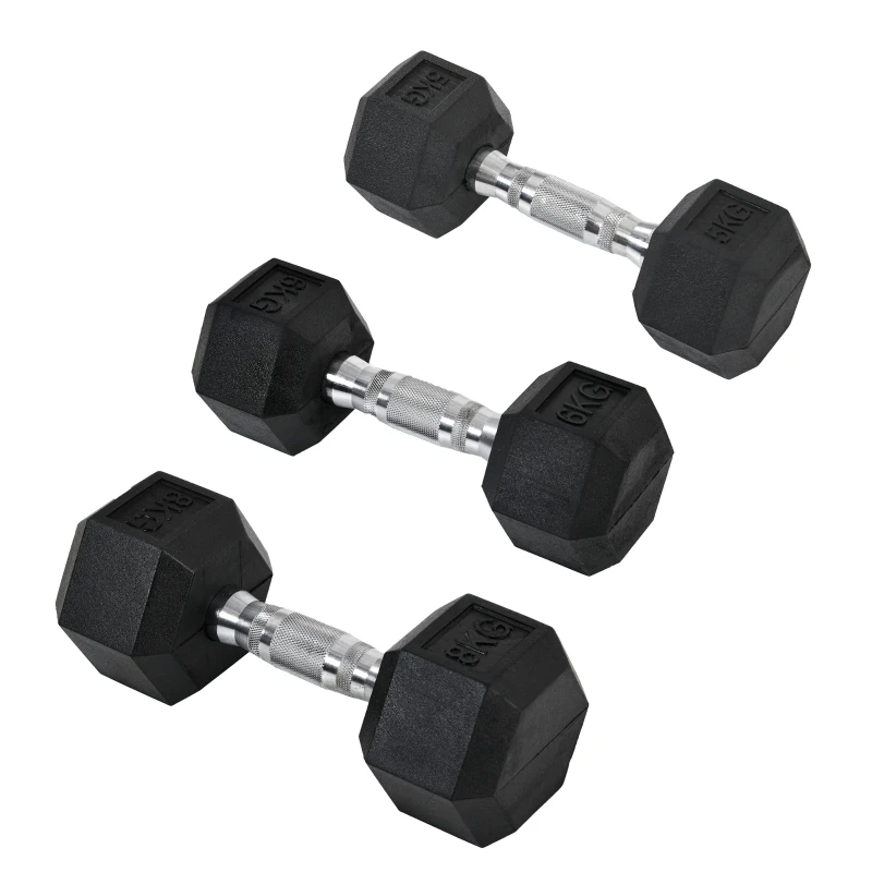 HOMCOM Rubber Dumbbell Set Sports Hex Weight Sets Home Gym Fitness Lift Strength Training Exercise 2 x 5kg, 2 x 6kg, 2 x 8kg