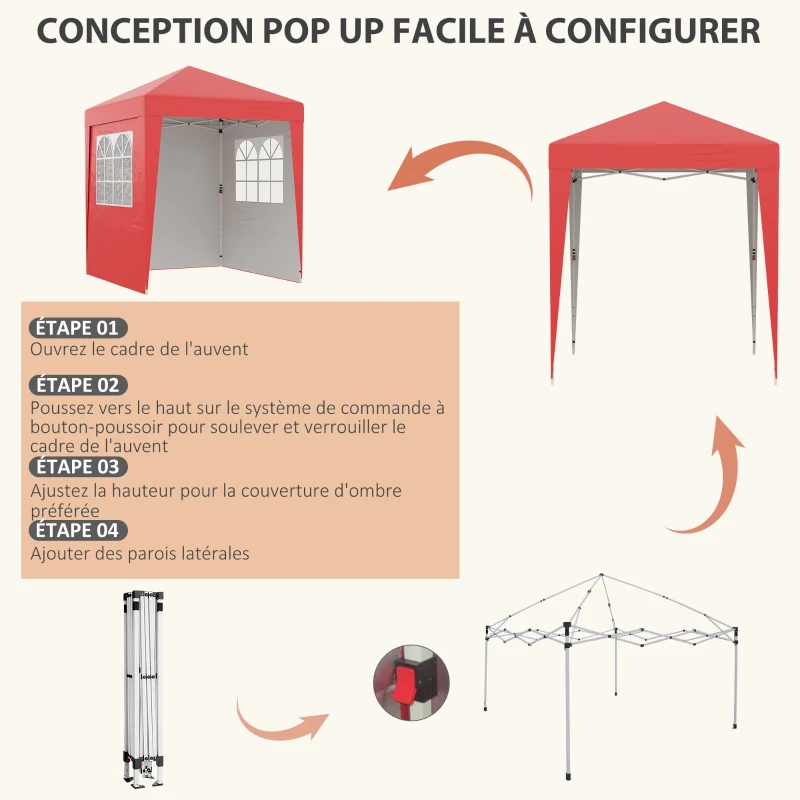 Outsunny Tonnelle barnum de jardin pop-up pliant réglable en hauteur protection UV 30+ 3 parois latérales rouge
