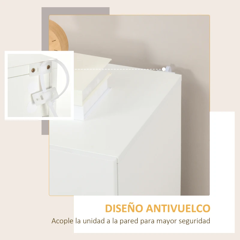 HOMCOM Aparador de Salón Armario Auxiliar con 2 Puertas de Alto Brillo y Estantes Ajustables para Dormitorio 70x40x88 cm Blanco