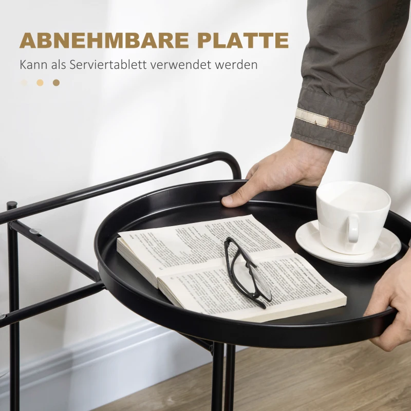 HOMCOM Beistelltisch Industrie-Design 2-in-1 Funktion inkl. Tablett Schwarz + Natur