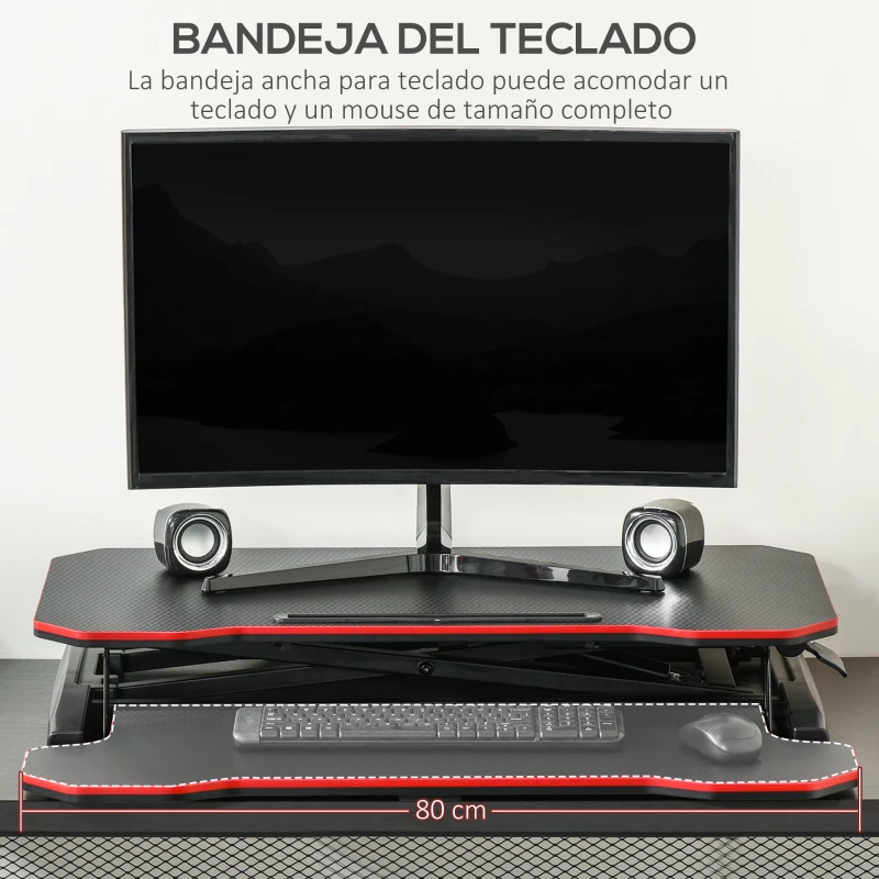 Vinsetto Convertidor de Escritorio de Pie con Altura Ajustable de 11-50,5 cm Bandeja para Teclado Desmontable y Plataforma de 80x40 cm Estación de Trabajo 80x40x50,5 cm Negro