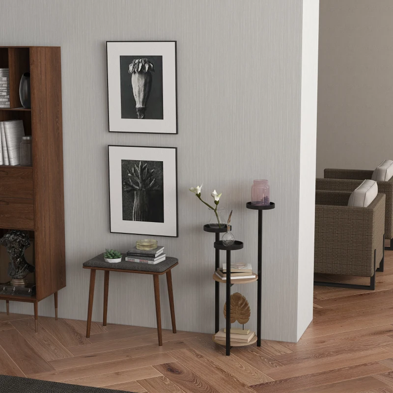 Outsunny Étagère à plantes en bois métal ronde support fleurs 5 niveaux pour extérieur intérieur, dim. 28L x 28l x 87H cm