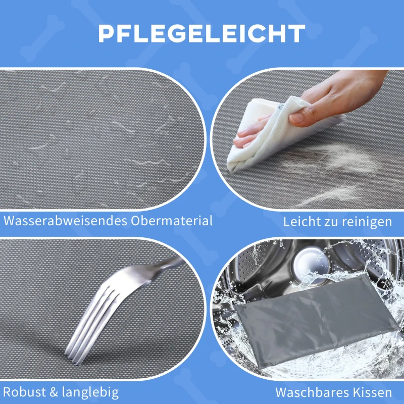 PawHut Hundebett Haustierbett mit Kissen Hundeschlafplatz für drinnen und draußen Hundeliege erhöhtes Design Kiefernholz Natur+Hellgrau 72 x 40 x 25 cm